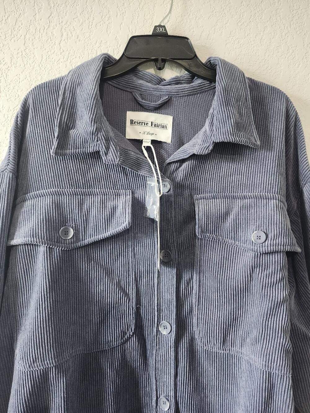 Reserve Fairfax Size XL Blue Button Down Long Sleeve Corduroy Top